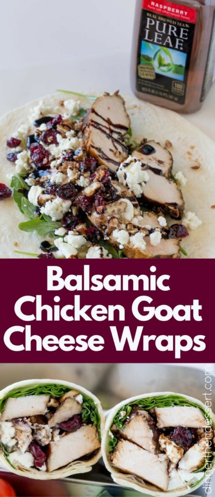 Balsamic Chicken Goat Cheese Wraps made with balsamic roasted chicken breasts, arugula, pecans, cranberries and goat cheese and topped with a wonderful balsamic glaze. The perfect lunch on the go.