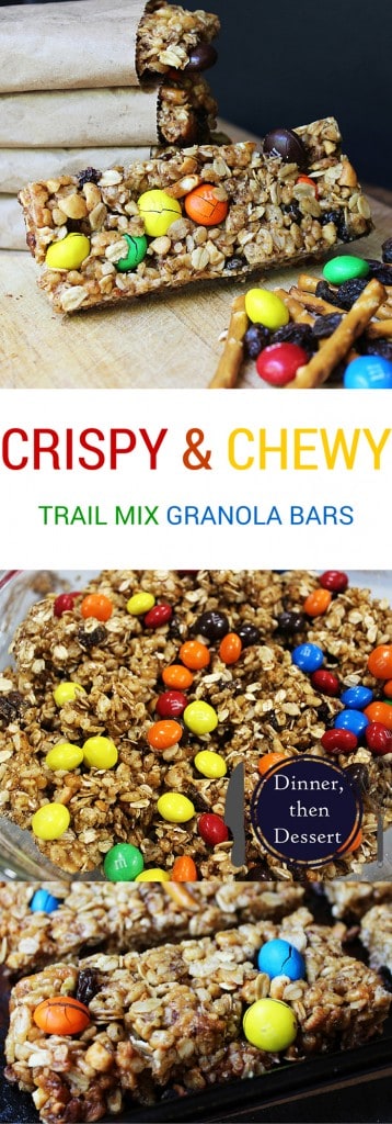 Crispy & Chewy Trail Mix Granola bars have all the same flavors of your favorite trail mix and are a perfect snack or meal substitute in a pinch.