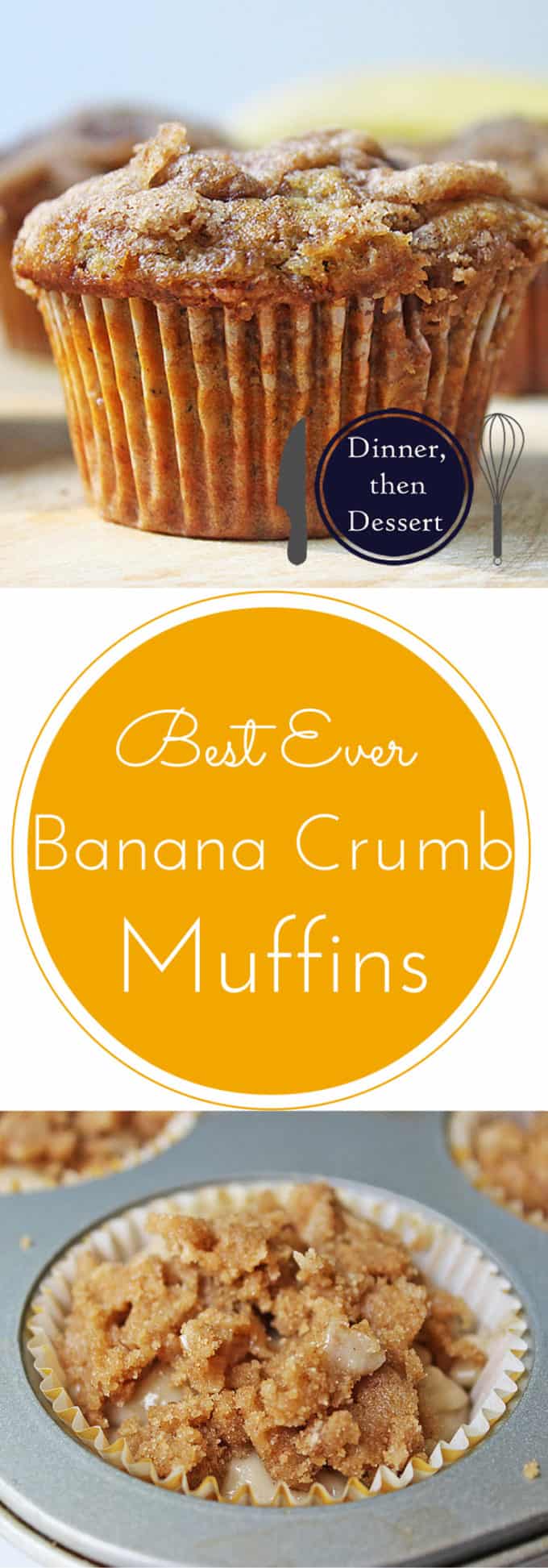 Easy, buttery brown sugar crumb topped tender banana muffins. A quick delicious way to use up over-ripe bananas!