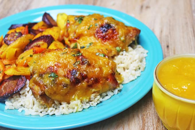 Fresh, ripe mangoes married with the heat of habaneros and sweet honey make a perfect glaze for roasted or grilled chicken. Done in 45 minutes, this dish will impress!