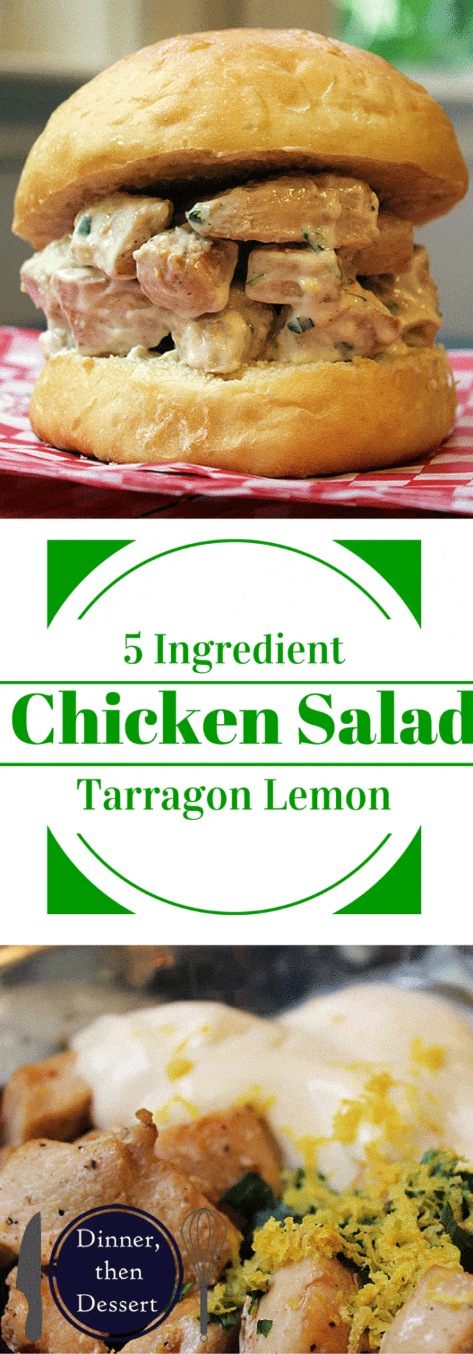 5 Ingredient Tarragon Lemon Chicken Salad Sandwiches are an easy delicious cold chicken sandwich perfect for a picnic or beach day! Refreshing lemon tarragon dressing!