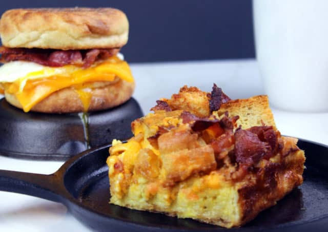 baked egg casserole next to a McMuffin