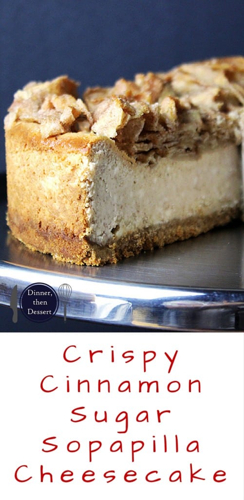 A tall, creamy, rich NY-Style Cinnamon Cheesecake topped with crispy, buttery, cinnamon sugar tortillas. This Cheesecake has it all, a rich taste with a hint of cinnamon spice topped with a crispy sweet crunch, it is a showstopper of a dessert!