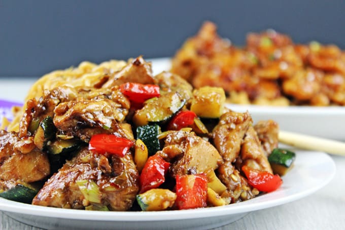 Full of Spicy Wok fired Chicken Breast, Zucchini, Red Bell Peppers and crunchy Peanuts in a Sesame Ginger-Garlic Sauce, this recipe is Authentically Panda Express! The recipe is straight from the source!