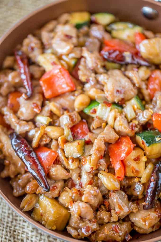 Panda Express Kung Pao Chicken is?Full of spicy chicken, zucchini, red bell peppers and crunchy peanuts in an easy ginger garlic sauce, this recipe is authentically Panda Express!