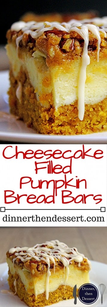 Cheesecake Filled Pumpkin Bars collage