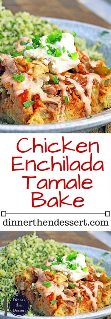 Homemade Chicken Tamale Bake with from scratch spicy cornbread, spicy pepper sautee, chicken and cheese topped with homemade enchilada sauce. All natural and AMAZING.