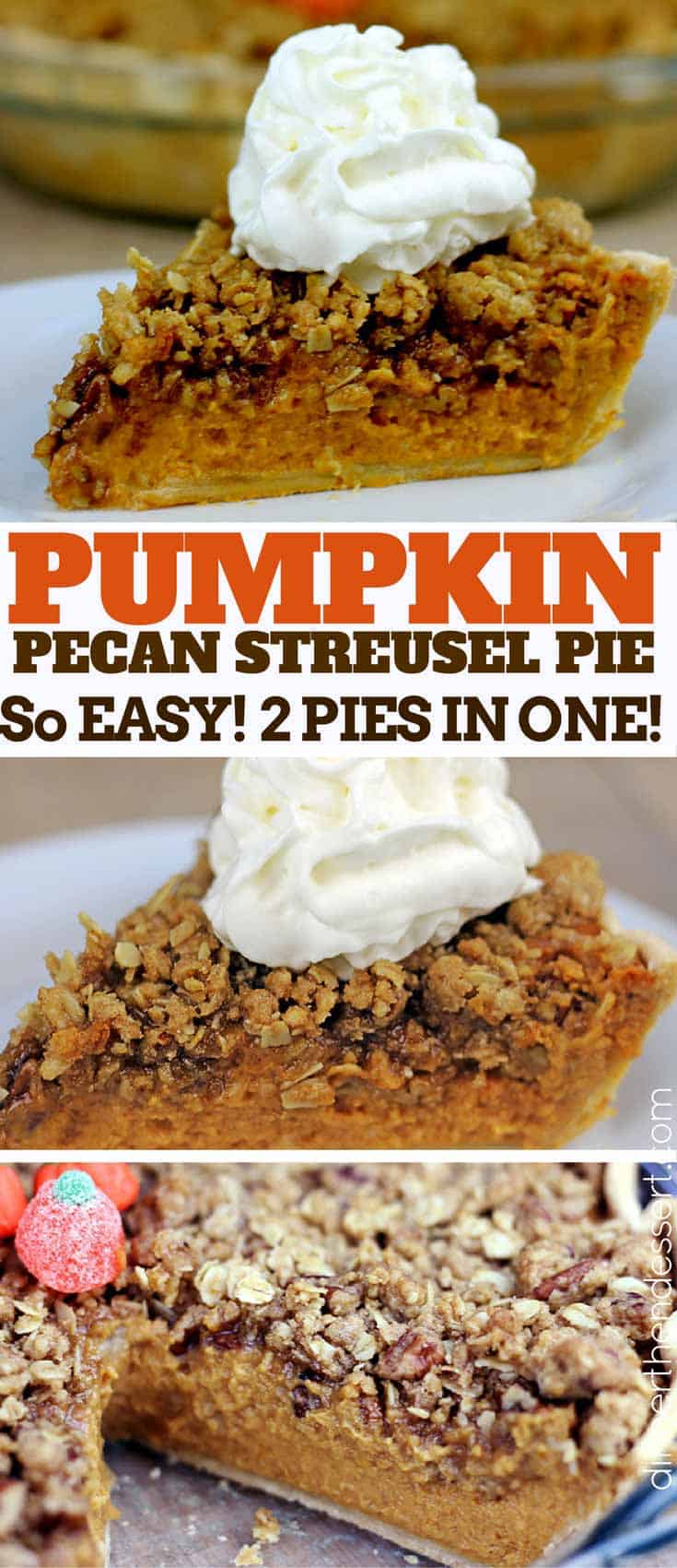 The only pie you'll need on your Thanksgiving dessert table, delicious Pumpkin pie with dark brown sugar topped with a Rich Pecan Streusel topping. 