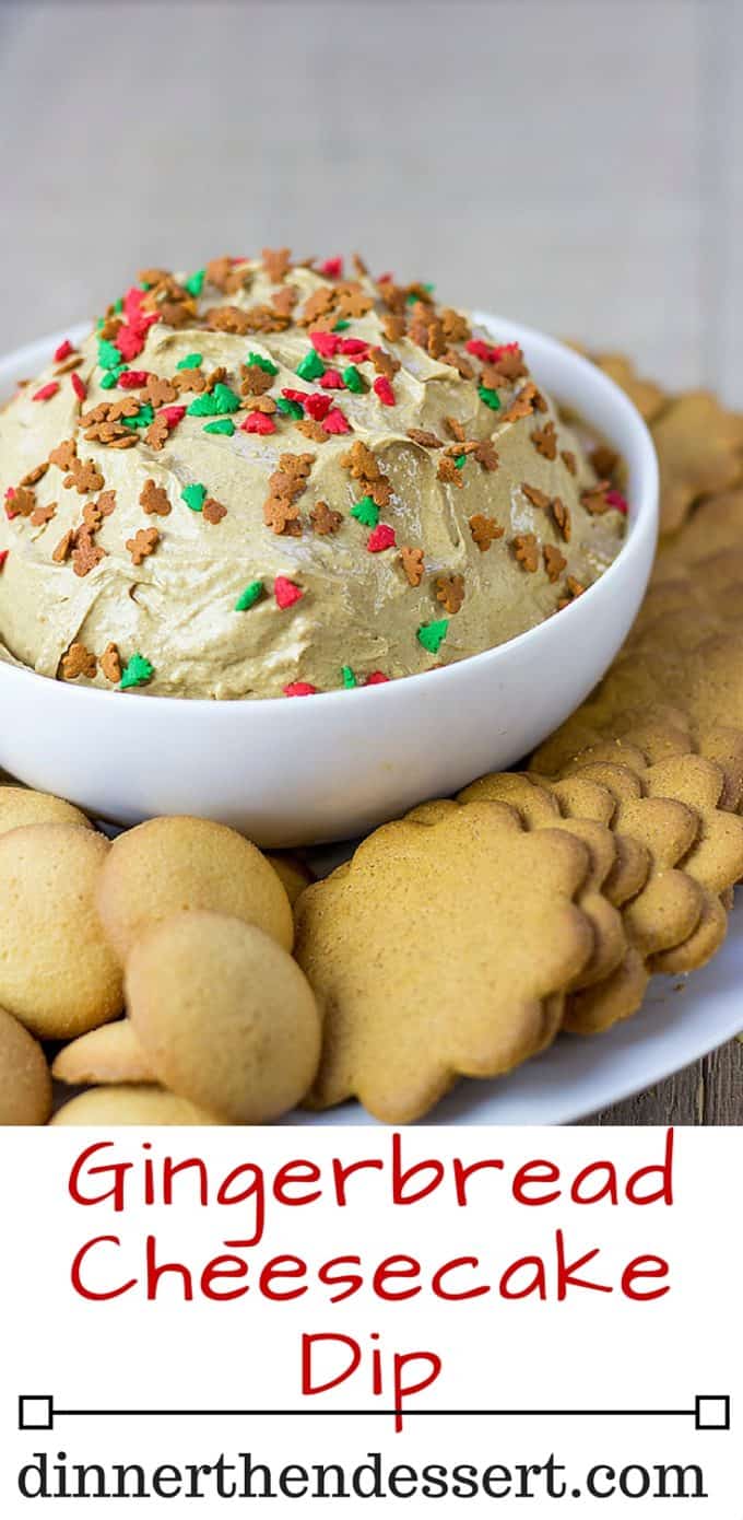 Creamy Gingerbread Cheesecake Dip perfect for a holiday crowd looking for a small bite instead of a heavy cheesecake! Perfect for a large crowd served with graham crackers or ginger snaps!