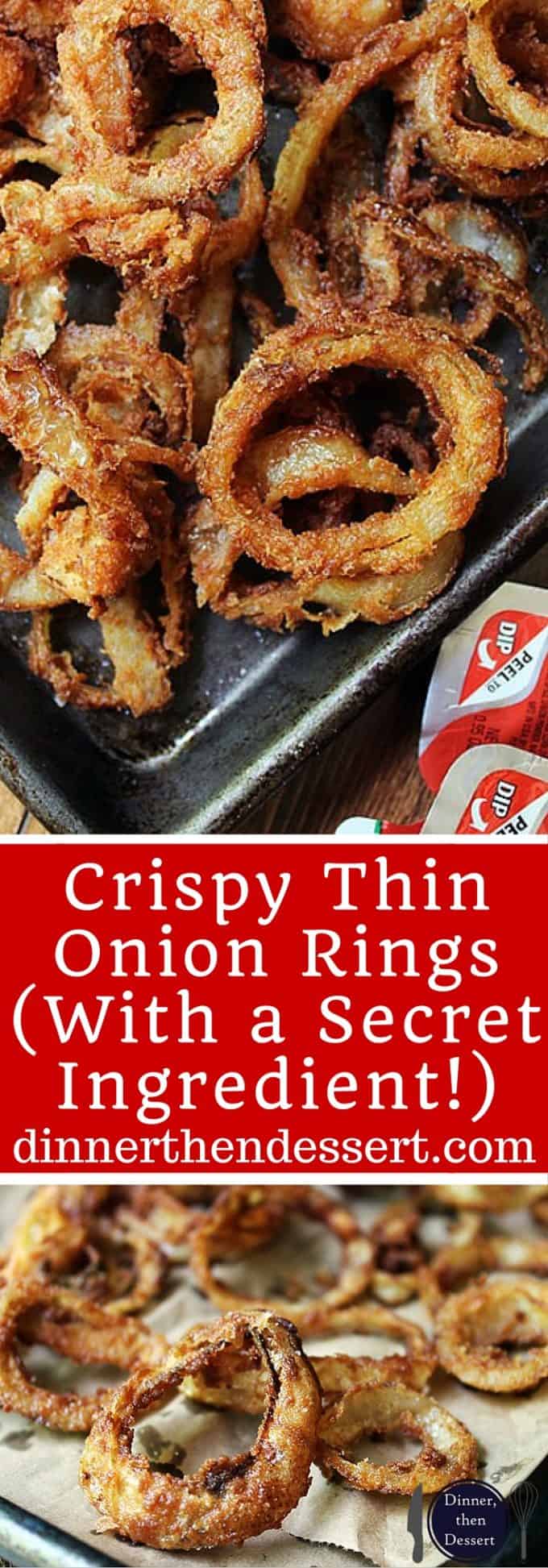 Easy delicious steakhouse-style Crispy thin onion rings! Made with just five ingredients and so good you'll eat most of them as you cook them!