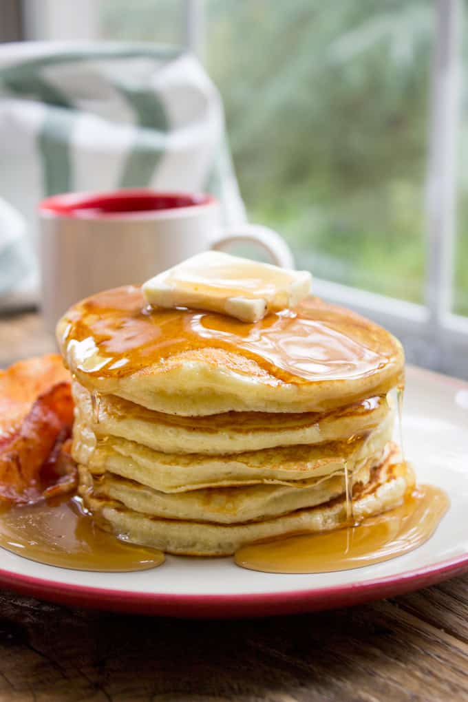Classic Pantry Pancakes homemade with basic pantry ingredients. You don't need to run to the store or let the batter rest for these amazing fluffy, delicious pancakes, you'll be eating in 15 minutes.
