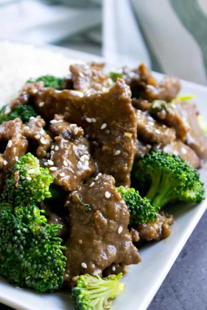 A Panda Express Beef and Broccoli delicious spot-on copycat with tender stir fried flank steak and steamed broccoli in a classic ginger soy sauce.