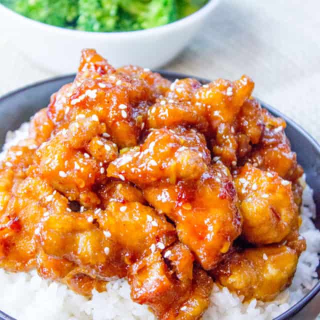 General Tso's Chicken is a favorite Chinese food takeout choice that is sweet and slightly spicy with a kick from garlic and ginger.