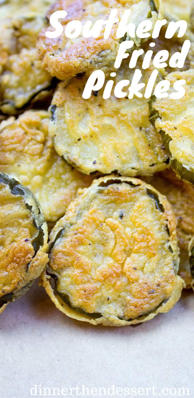 Fried Pickles made with sliced dill pickles breaded in seasoned flour and fried crispy are a fun side dish to add to your bbq plate and take just a few minutes to make.