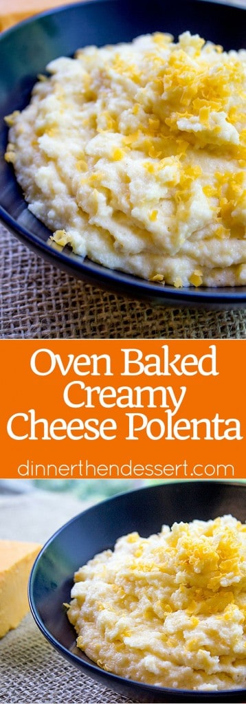 Oven Baked Creamy Cheese Polenta made with just four ingredients and none of the danger associated with boiling, bubbling hot polenta on the stove you have to keep stirring!