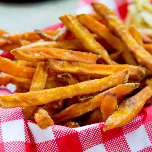 homemade sweet potato fries in serving basket