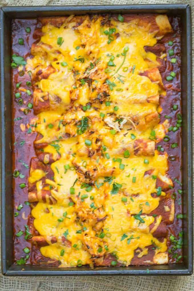 Chicken Enchiladas in baking dish