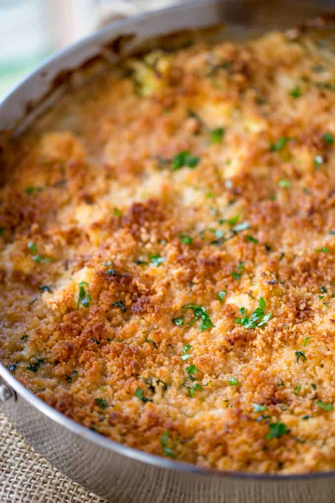 Cheesy Chicken Broccoli Casserole with crispy browned topping