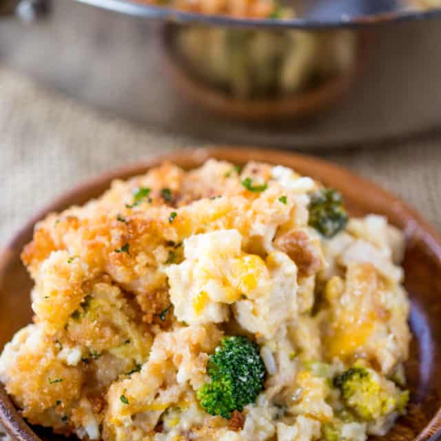 chicken broccoli rice casserole ready to serve