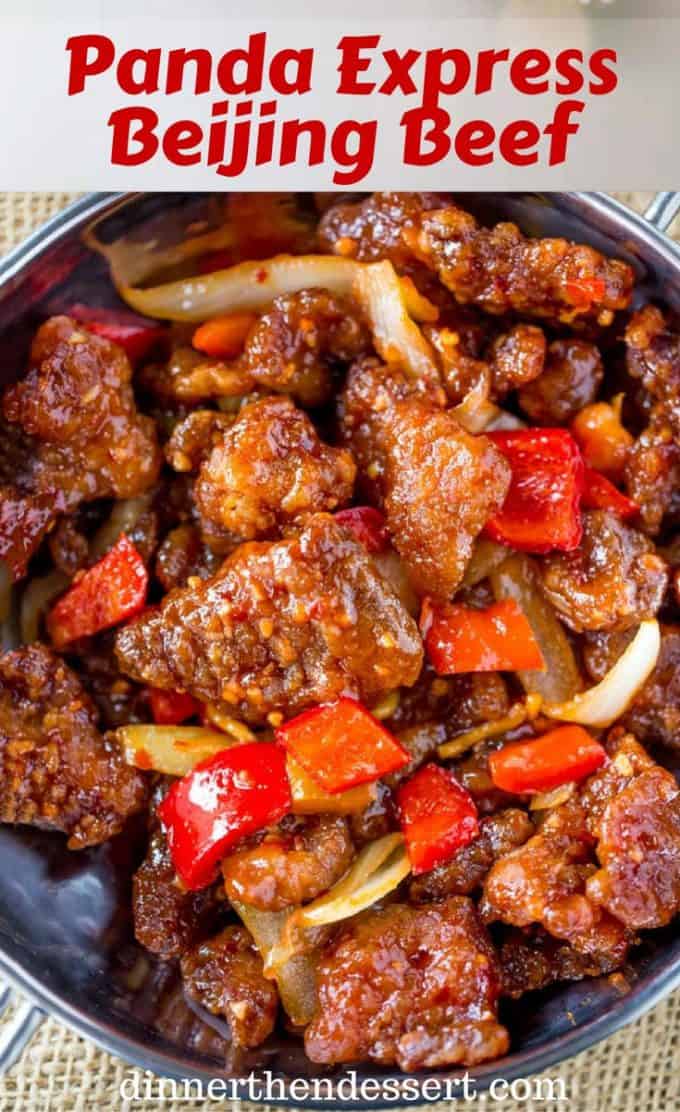 Panda Express Beijing Beef is an awesome copycat of the original with crispy strips of marinated beef, bell peppers and sliced onions, tossed in the wok with a tangy sweet and spicy sauce.