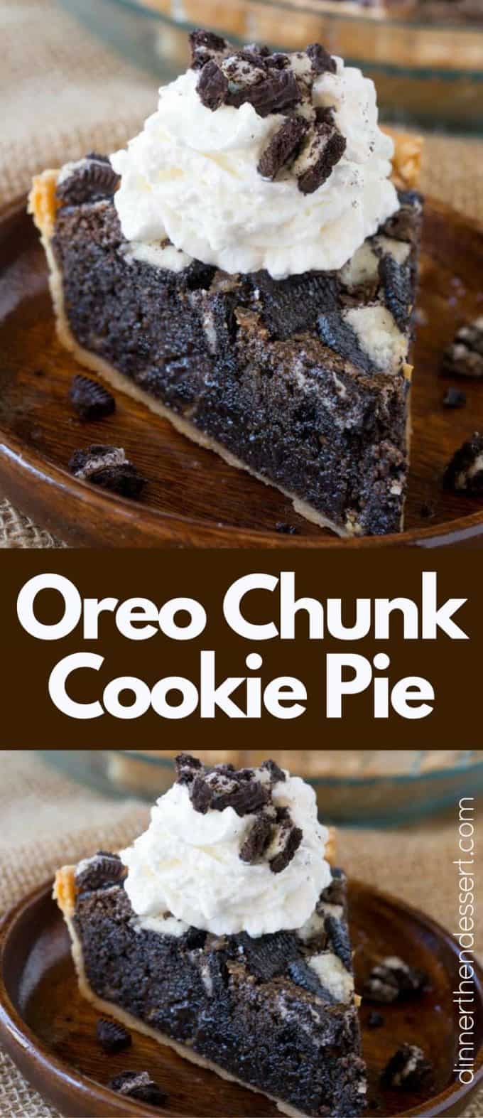 Oreo Chunk Cookie Pie taste like a delicious, melty, warm, Oreo chunk cookie baked into a buttery crisp pie crust and is soft like a cookie just out of the oven.