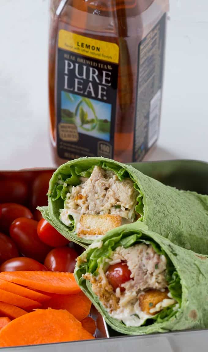 Slow Cooker Chicken Caesar Wrap served with Pure Leaf Tea