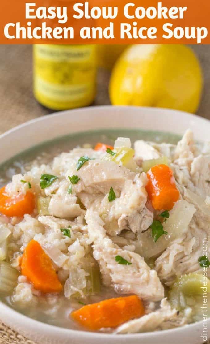 Slow Cooker Chicken and Rice Soup with brown rice and chicken breasts, this soup is comforting and warm with no extra added fat and with the use of lemon extract it can be made from pantry ingredients any time of year. 