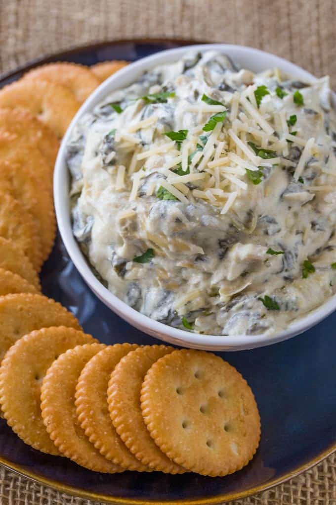 Ritz Crackers served with Slow Cooker Spinach Artichoke Dip