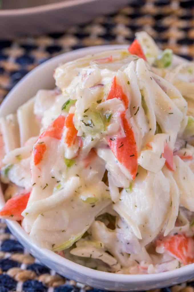 Crab Salad with celery and mayonnaise is a delicious and inexpensive delicious way to enjoy the classic Seafood Salad we all grew up with.