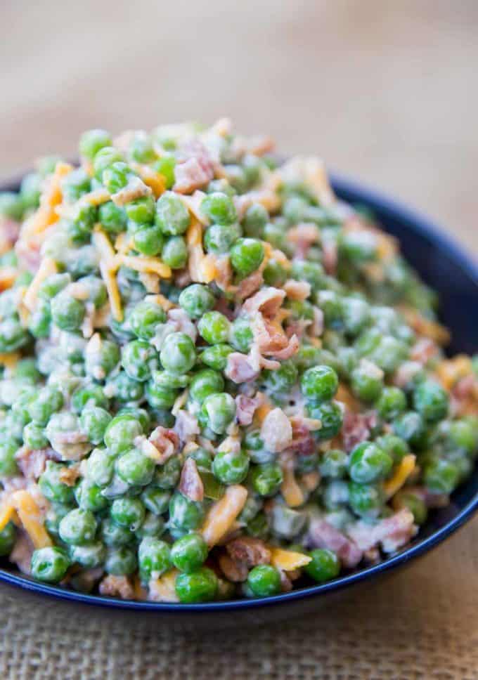 We make this cold creamy bacon pea salad all summer long!