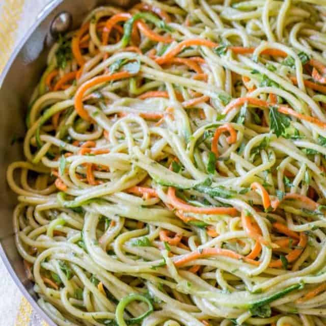 Easy Thai Green Curry Noodles that take just 20 minutes to make (including cooking the pasta!) and have the best coconut, ginger and garlic flavor with hidden veggies!