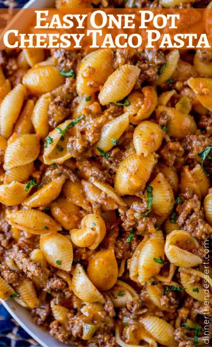 Just 5 ingredients in this Cheesy Taco Pasta! So delicious!