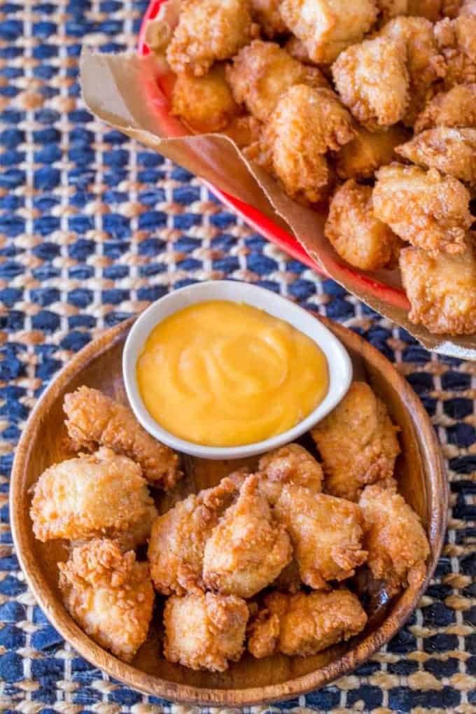 Chick-fil-A chicken nuggets with dipping sauce.
