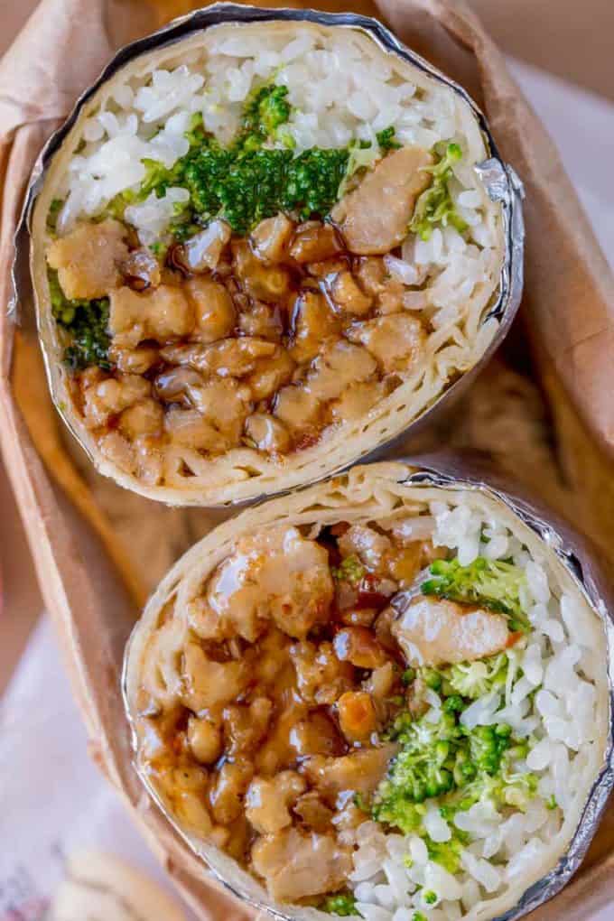 Orange Chicken Burrito with Panda Express Orange Chicken sauce takes just 30 minutes to make and tastes like a mix of two favorite takeout spots.