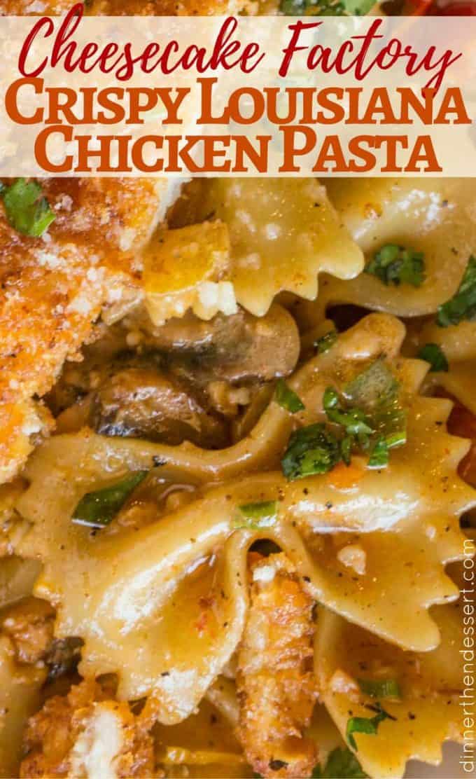 Cheesecake Factory Copycat Louisiana Chicken Pasta with Parmesan, mushrooms, peppers and onions in a spicy cajun cream sauce.