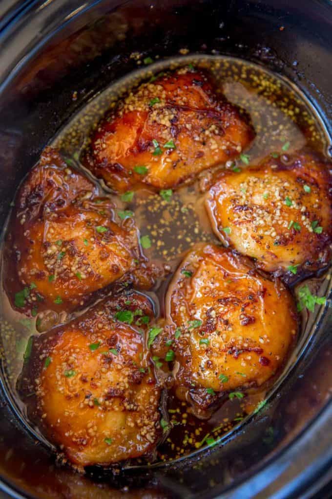 Slow Cooker Brown Sugar Garlic Chicken made with just five ingredients, you can set it in the morning in just minutes and have the perfect weeknight meal!