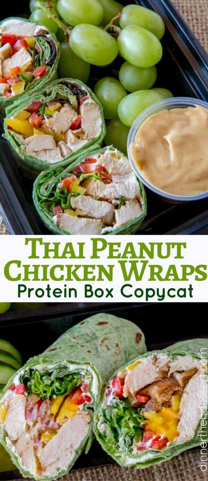 Thai Peanut Chicken Wraps with spicy peanut dipping sauce, ginger cream cheese and veggies just like your favorite protein box from Starbucks.
