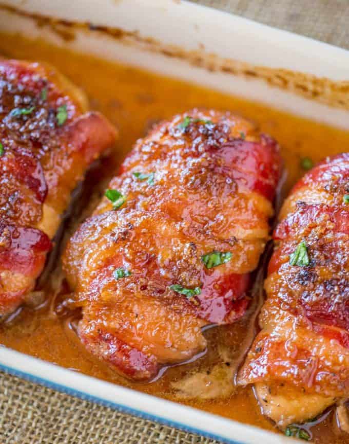 Bacon Brown Sugar Garlic Chicken, the best weeknight meal! Sticky, crispy, sweet and garlicky.