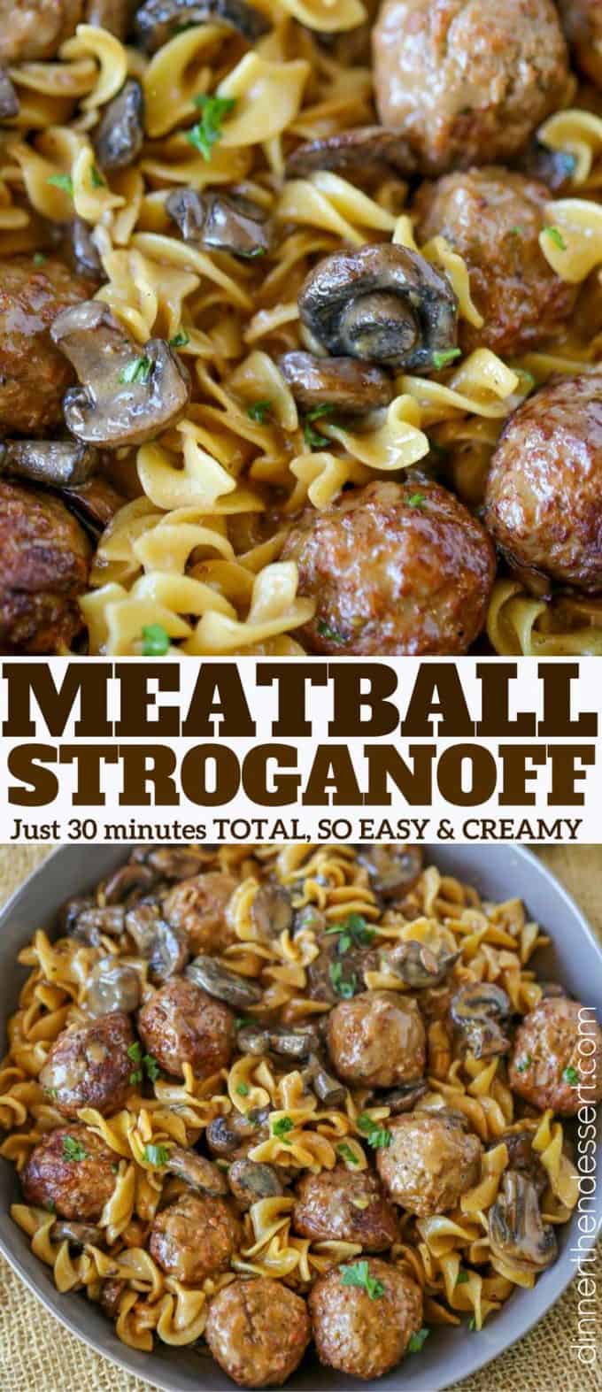 Quick and EASY Meatball Stroganoff in just 30 minutes with a creamy sour cream mushroom gravy, egg noodles and meatballs, it's the perfect weeknight meal!