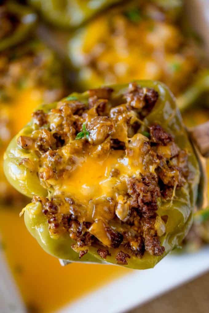 You can meal prep these Philly Cheesesteak Stuffed Peppers and bake them off on busy weeknights for a quick, healthy meal!