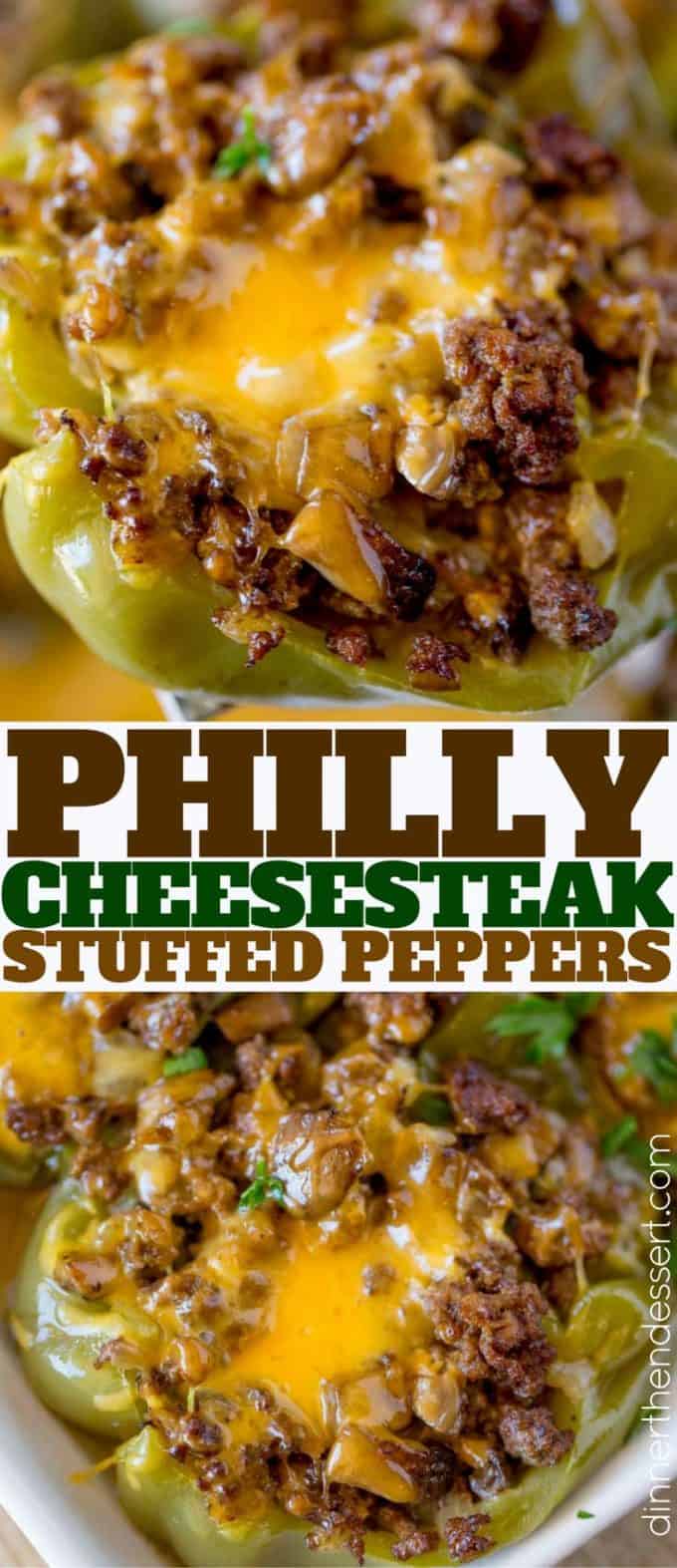 Philly Cheesesteak Stuffed Peppers with all the flavors of your favorite sub sandwich without the carbs and all the cheese, mushrooms, peppers and beef.