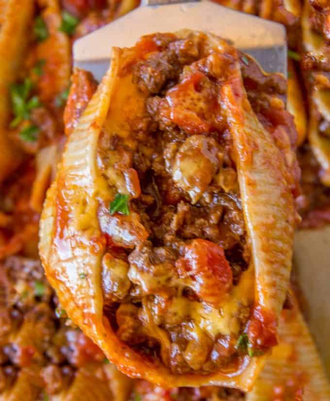 Done in just 30 minutes and with five ingredients, you'll love these Cheesy Taco Stuffed Shells!