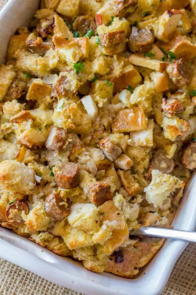Classic Sausage and Apple Stuffing made in the oven.
