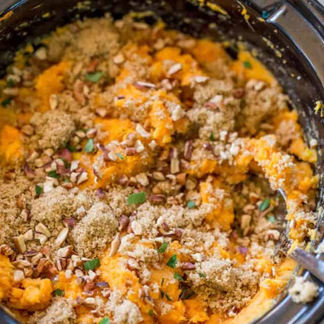 Slow Cooker Sweet Potato Casserole with just a handful of ingredients you'll have a creamy sweet potato side dish with almost no effort and no oven space used!