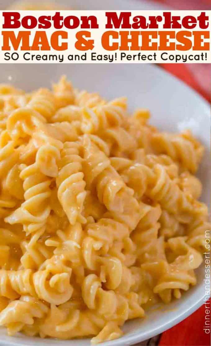 Boston Market Mac and Cheese, made with three cheeses is super creamy and easy to make and the perfect copycat! #macandcheese #bostonmarket #cheesy