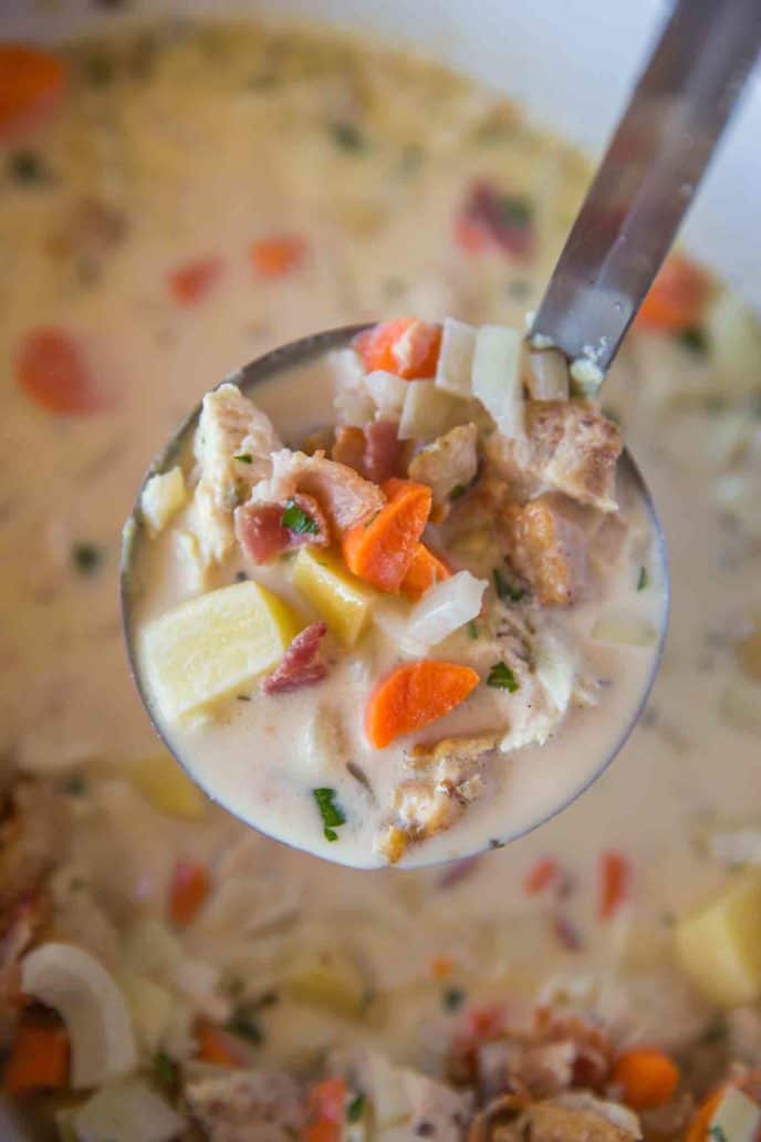 The easiest Chicken Chowder in the crockpot and it is rich and creamy!
