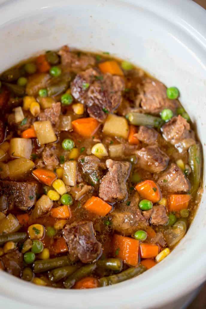 The BEST Slow Cooker Beef and Vegetable Soup you'll ever eat and so easy to make!