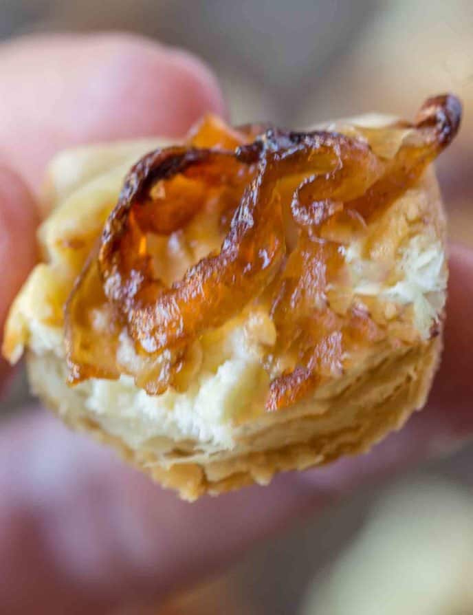 The perfect caramelized onion and feta pastry bites. The perfect Trader Joes Copycat.