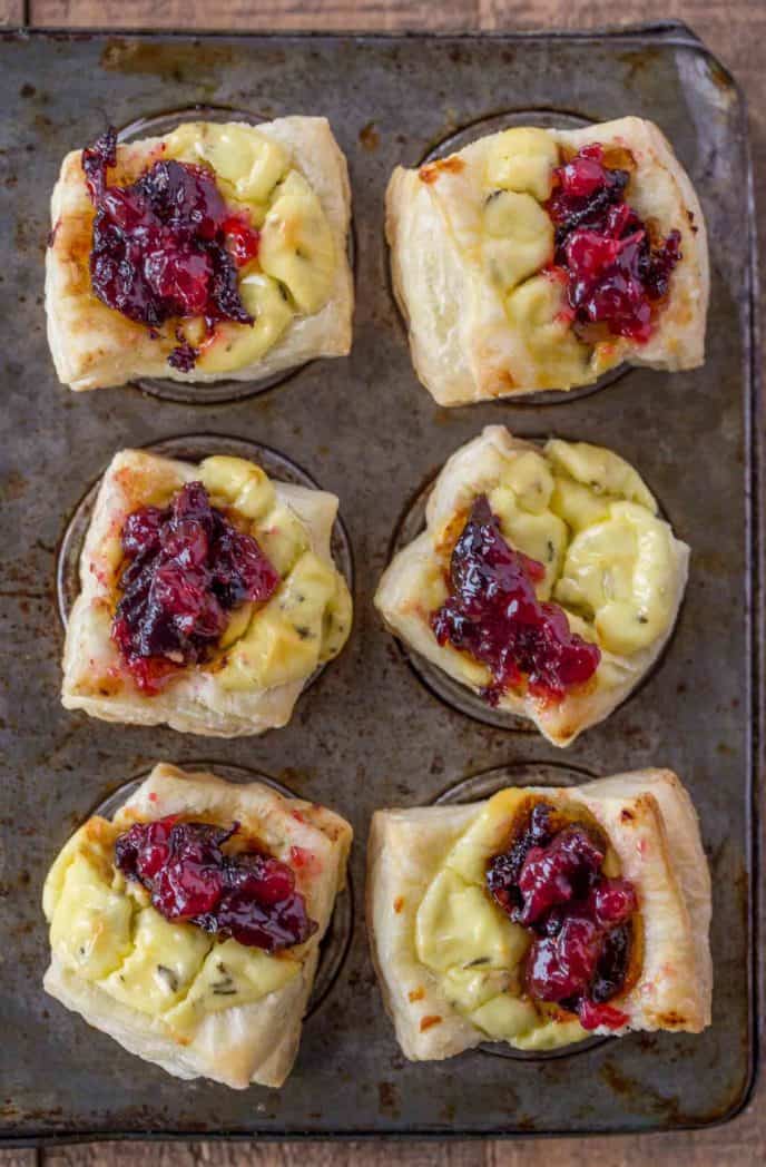 The easiest holiday appetizer you'll ever make. Goat Cheese Pastry Bites with cranberries.