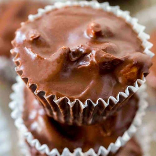 Slow Cooker Chocolate Peanut Candy made with just four ingredients is a perfectly easy holiday recipe that will make gifting even easier!